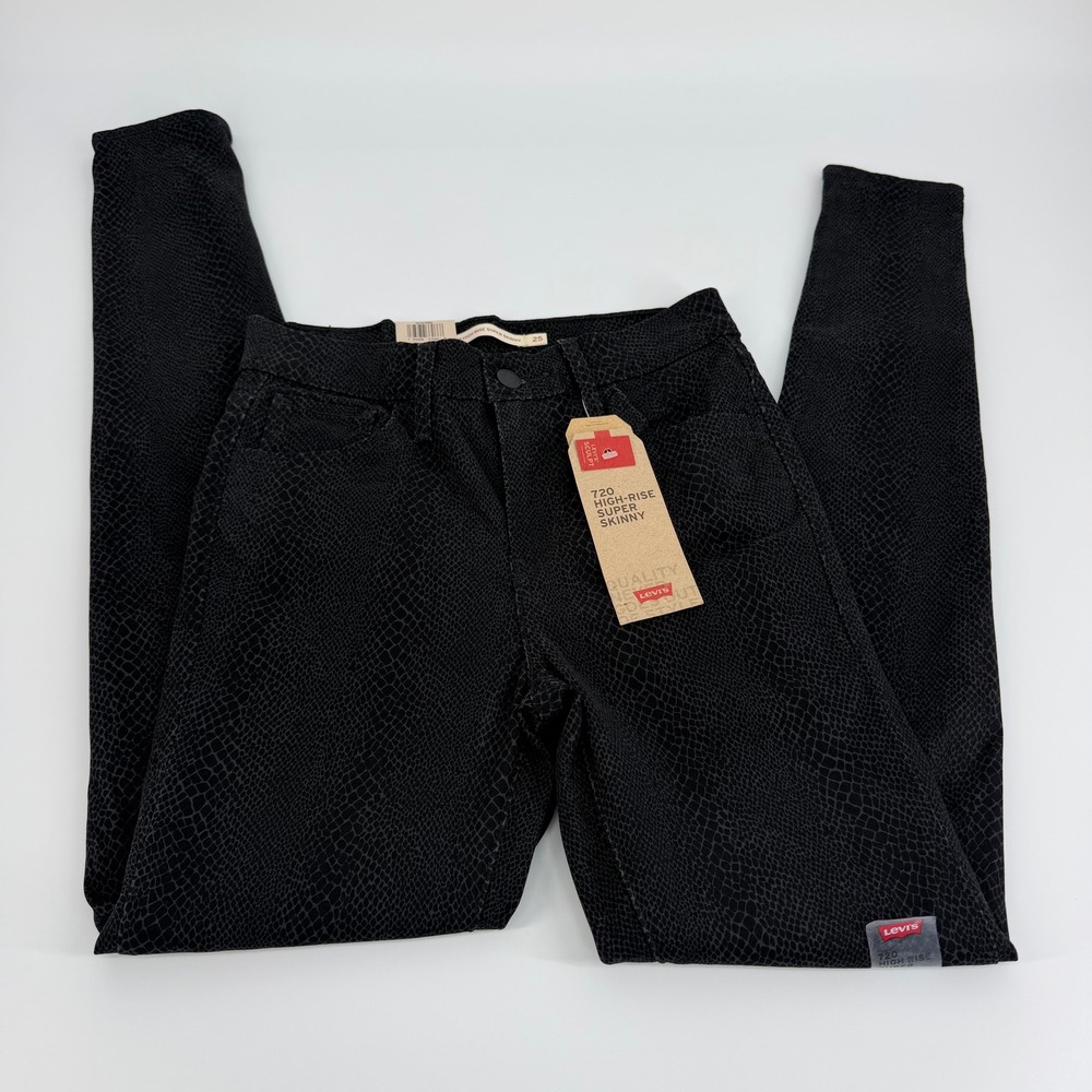 Levi's 720 High Rise Super Skinny Jeans Womens 25 Black NWT Snakeskin Print